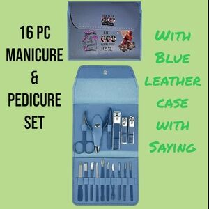 16-Piece Manicure and Pedicure Set with Blue Case